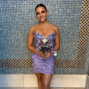 Glamorous Strapless Purple Sequin Dress